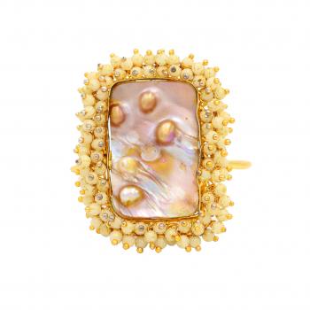 Gold Plated Pearl and MOP Stone Seated Bracelet - Classic Elegance and Natural Beauty 